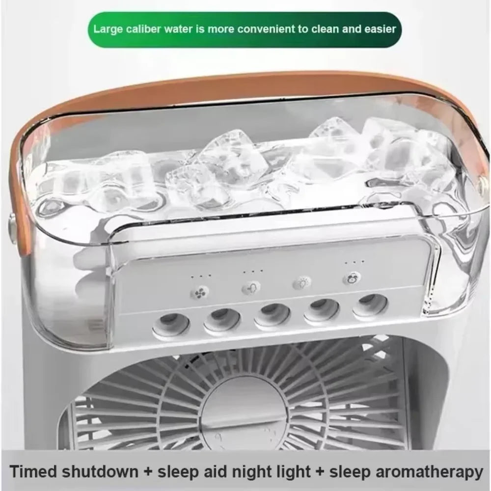 Multifunktionaler 3-in-1-Tischventilator, tragbarer Mini-Luftkühler, USB-Luftbefeuchter, Kühlventilator mit LED-Nachtlicht für Zuhause und Büro