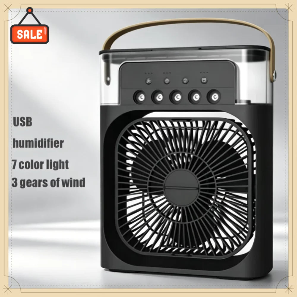 Multifunktionaler 3-in-1-Tischventilator, tragbarer Mini-Luftkühler, USB-Luftbefeuchter, Kühlventilator mit LED-Nachtlicht für Zuhause und Büro