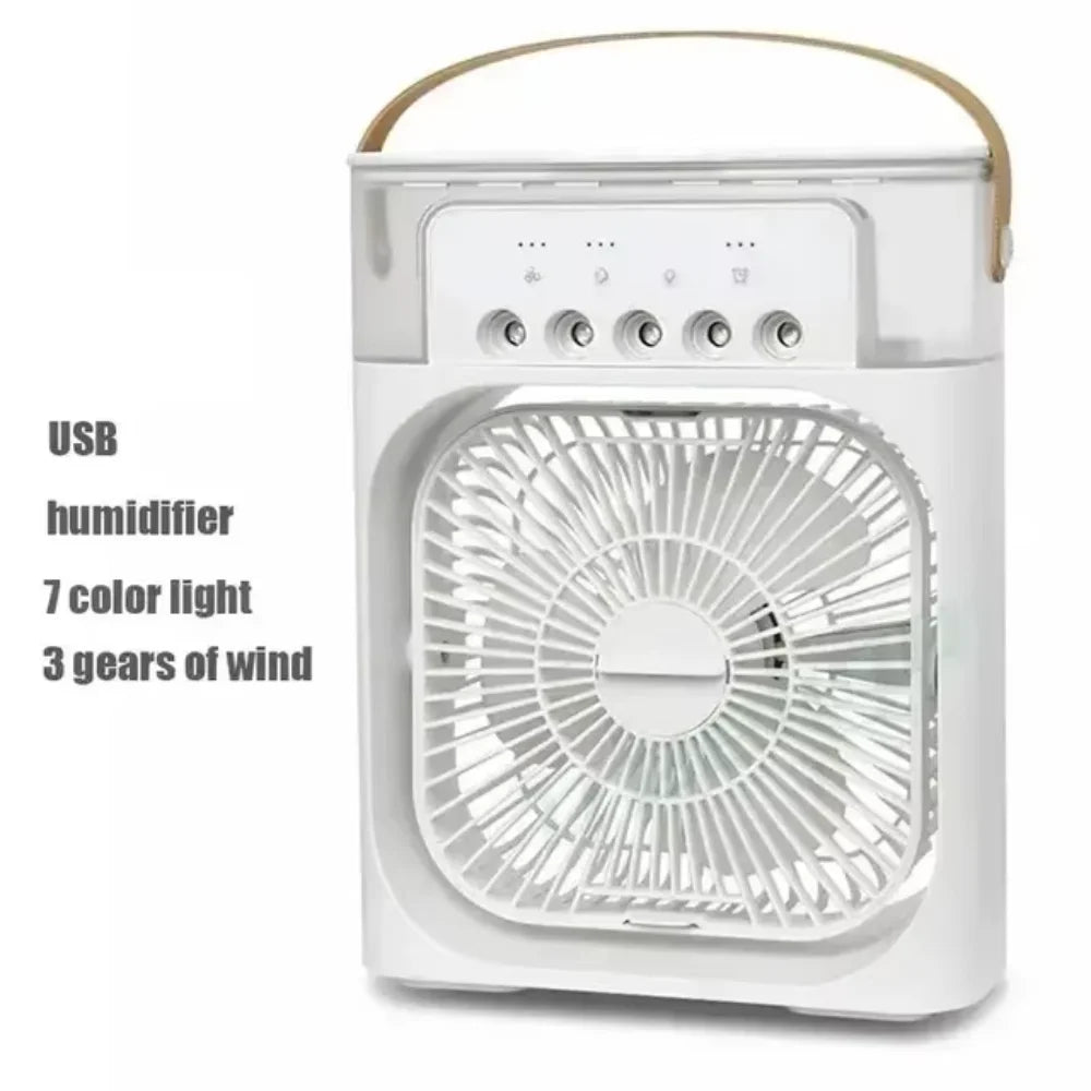 Multifunktionaler 3-in-1-Tischventilator, tragbarer Mini-Luftkühler, USB-Luftbefeuchter, Kühlventilator mit LED-Nachtlicht für Zuhause und Büro